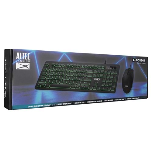 Altec Lansing ALGC8264, Siyah, 3 Renkli, USB Kablolu, Multimedya Fonksiyonlu, Gaming Klavye+Mouse Set