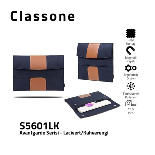 Classone S5601LK Avantgarde 15.6¨,Notebook, Keçe Kılıf-Lacivert/Kahverengi