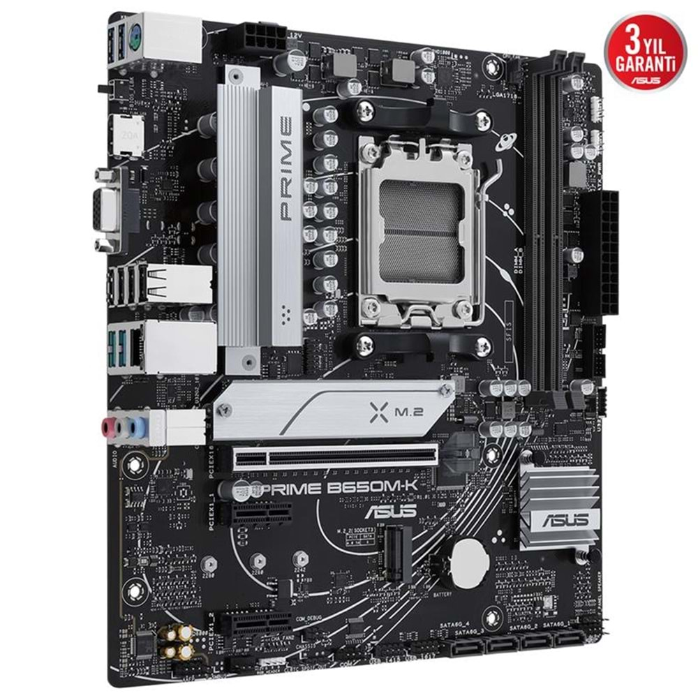 ASUS PRIME B650M-K DDR5 6400MHZ 1XVGA 1XHDMI 2XM.2 USB 3.2 MATX AM5 ( AMD AM5 7000 SERİSİ İLE UYUMLU) 