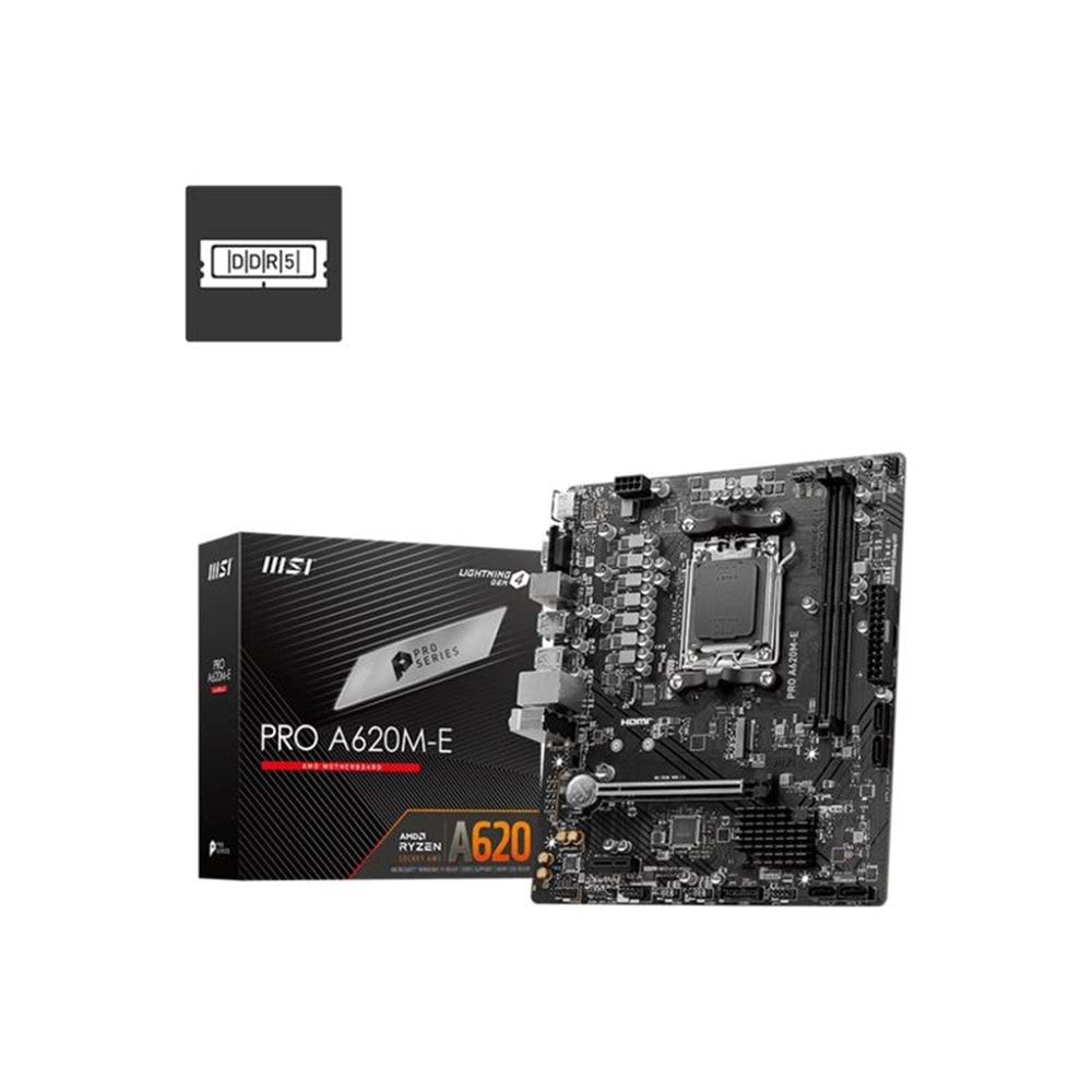 MSI PRO A620M-E DDR5 6800MHZ 1XVGA 1XHDMI 1XM.2 USB 3.2 MATX AM5 ( AMD AM5 7000 SERİSİ İŞLEMCİ UYUMLU) 