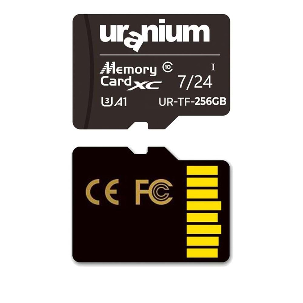 256 GB URANIUM UR-TF-256G MICRO SD CARD U3 7/24 SURVEILLANCE 100/50MBS INDUSTRIAL HAFIZA KARTI (3 YIL GARANTİ) 