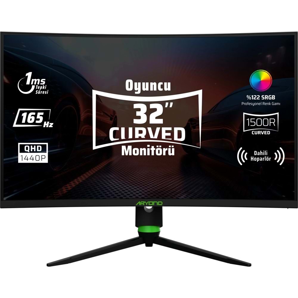 Monster Aryond A32 V1.3 32 Inç Qhd 2560X1440 165 Hz 1 Ms Ince Çerçeve Hoparlörlü Curved Oyuncu Monitörü