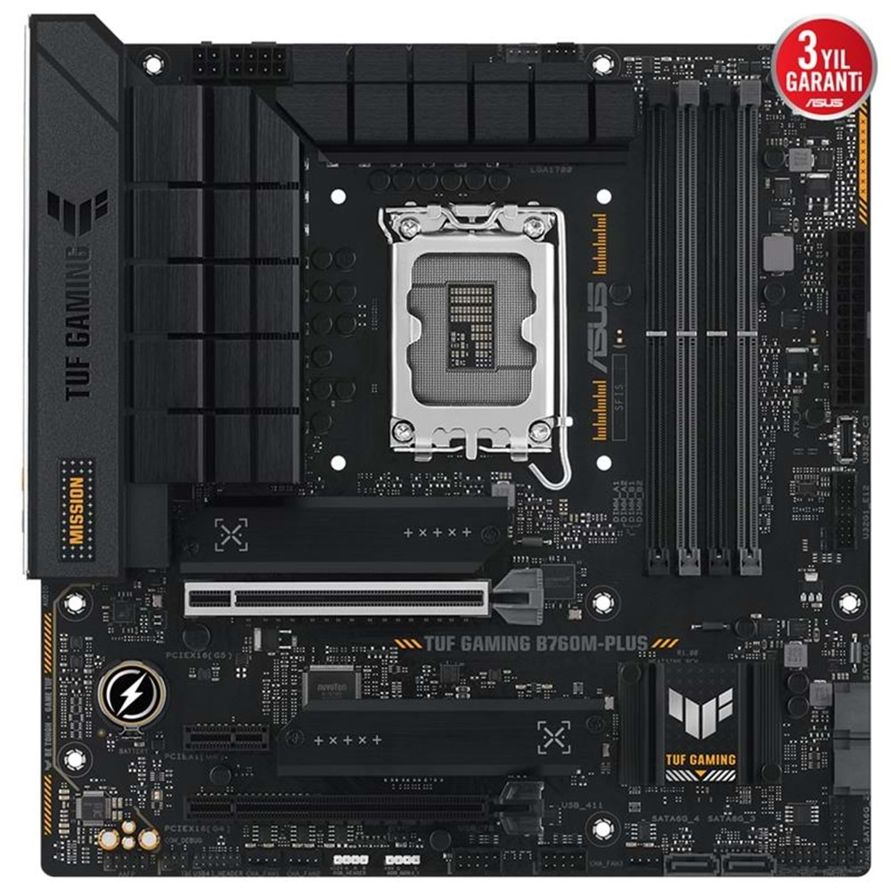 ASUS TUF GAMING B760M-PLUS DDR5 7200MHZ 1XHDMI 1XDP 2XM.2 MATX 1700P (12. / 13. VE 14. NESİL İŞLEMCİ UYUMLU) 