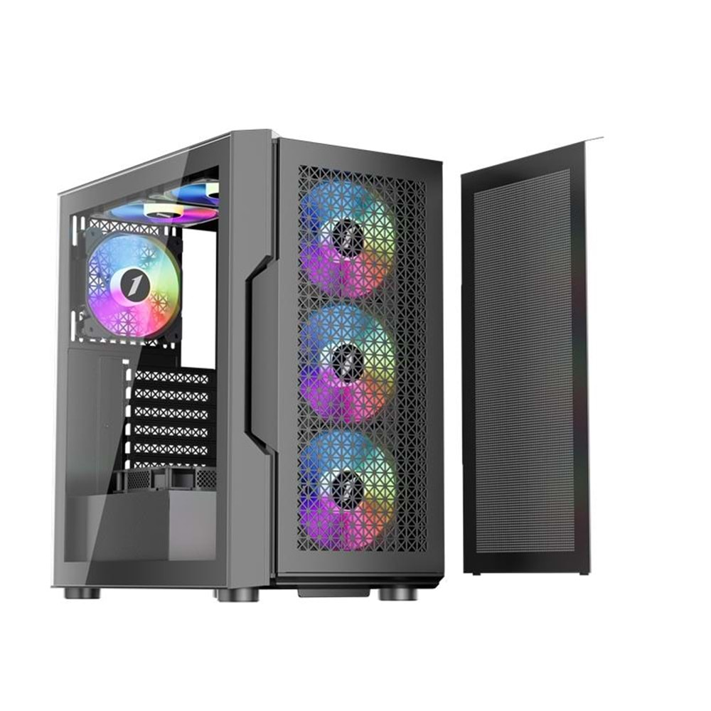 1ST PLAYER TRILOBITE T7 SİYAH 650W 80+ ARGB 4X12CM FAN TEMPERLİ CAM MESH USB 3.0 ATX KASA 