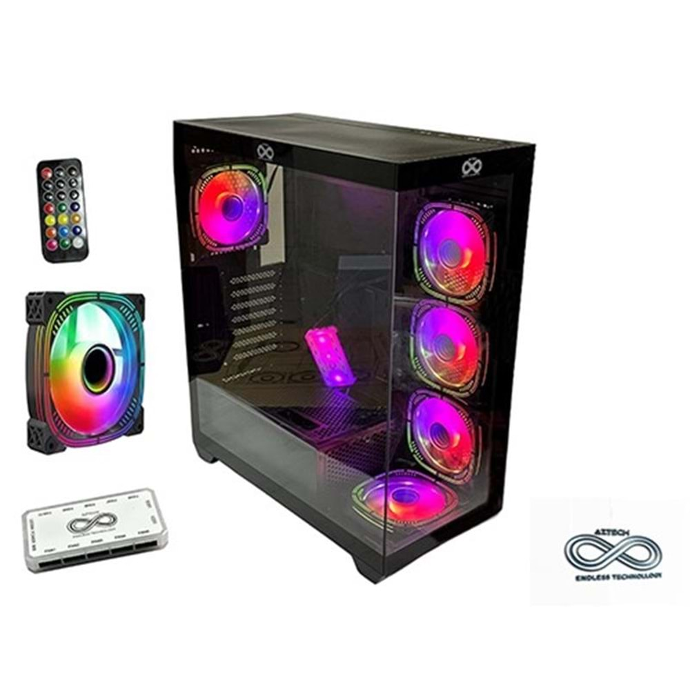 AZTECH AZT101 B5*RGB FAN UZAKTAN KUMANDA TEMPERLİ CAM RGB SWITCH SİYAH AKVARYUM GAMING KASA 