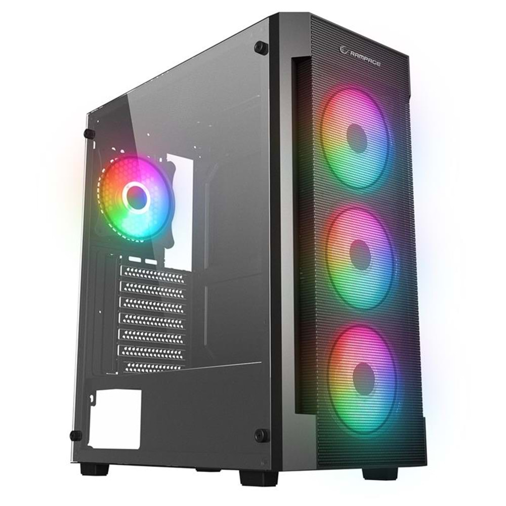 RAMPAGE VIGILANT MESH 650W 80+ BRONZE SİYAH TEMPERLİ CAMLI 4X120MM RGB FAN ATX MIDI TOWER GAMING KASA 