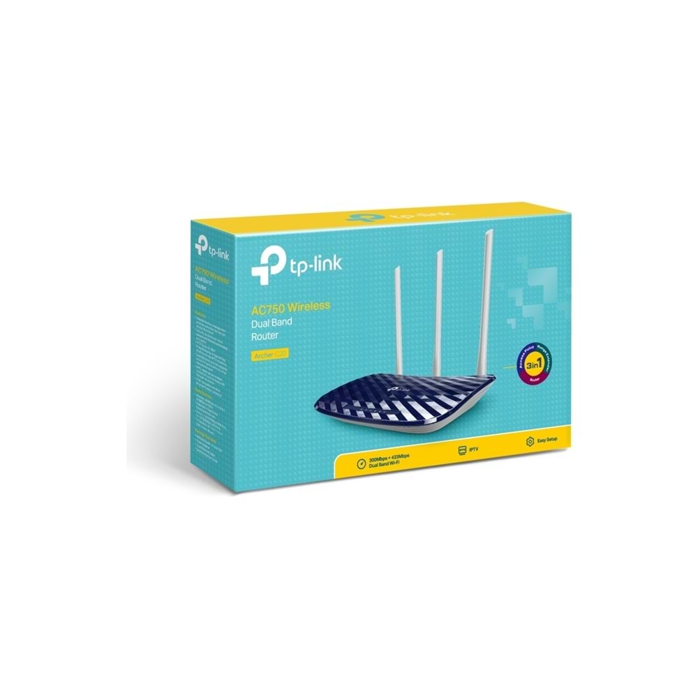 TP-LINK ARCHER C20 AC750 KABLOSUZ DUAL BAND ROUTER-