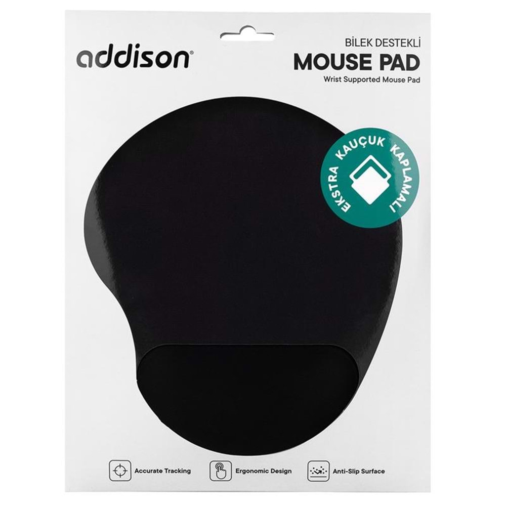 ADDISON 300152 SİYAH BİLEK DESTEKLİ EKSTRA KAUÇUK KAPLAMALI MOUSE PAD 