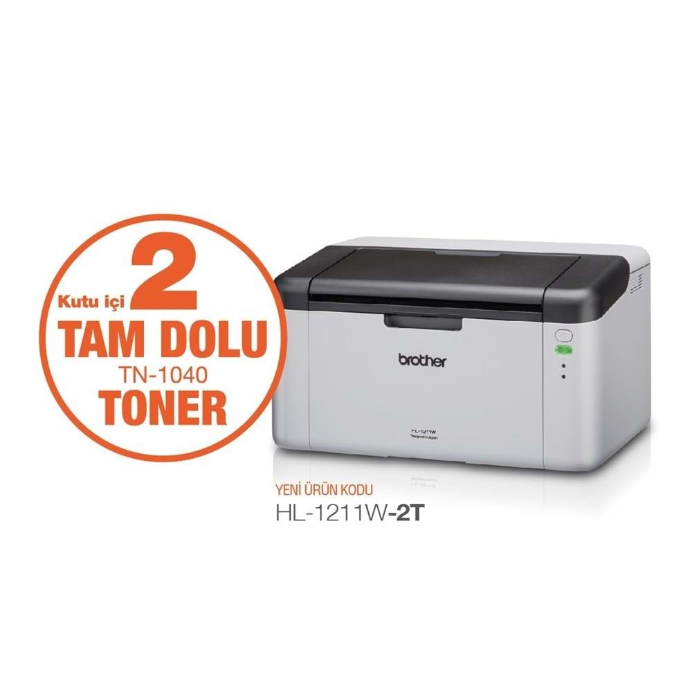 BROTHER HL-1211W-2T MONO LAZER YAZICI/WIFI (2 TAM DOLU TONER) 