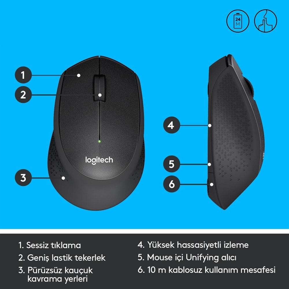 LOGITECH M330 SİYAH KABLOSUZ SESSIZ MOUSE