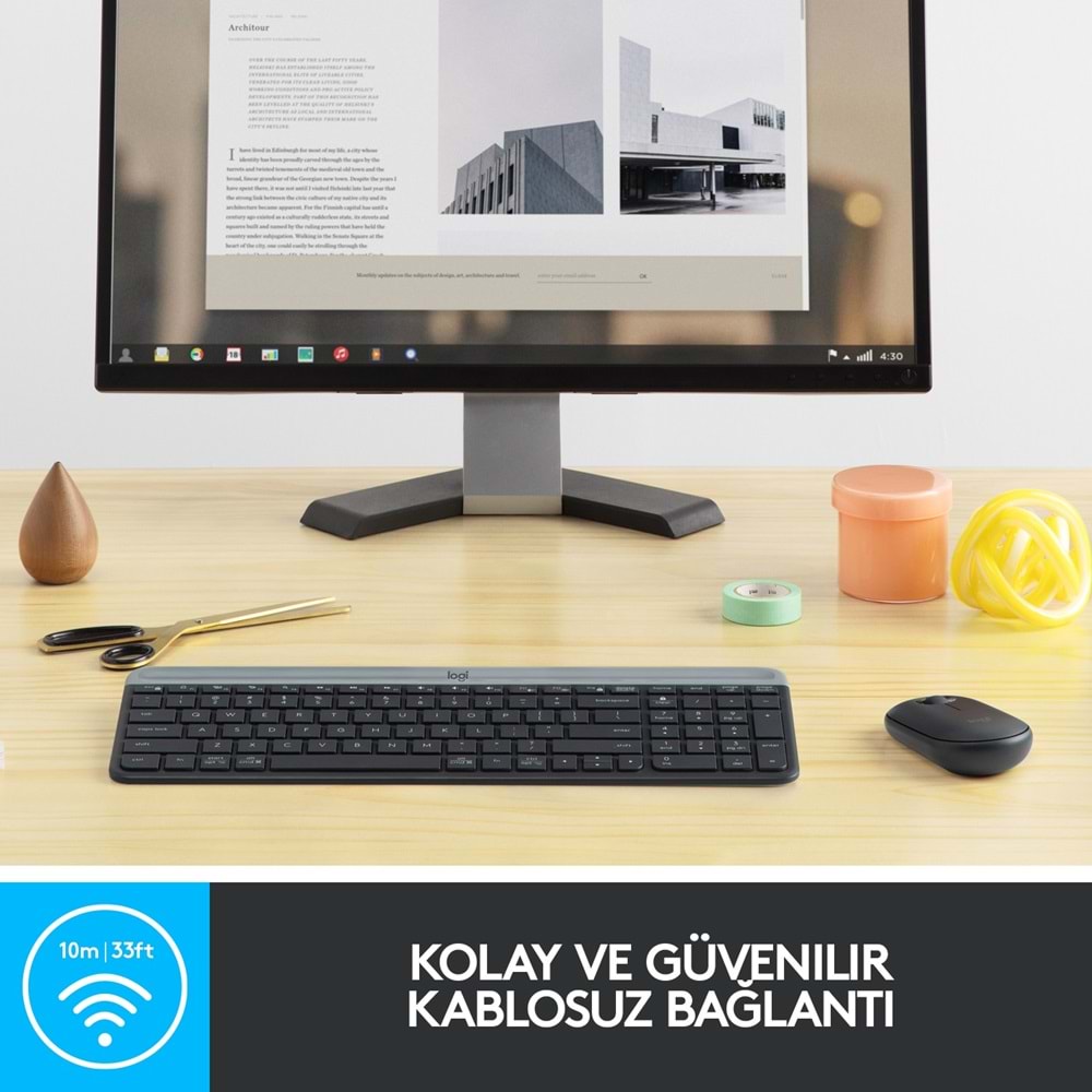 Logitech MK470 Kablosuz İnce Türkçe Klavye Mouse Seti - Gri-Siyah