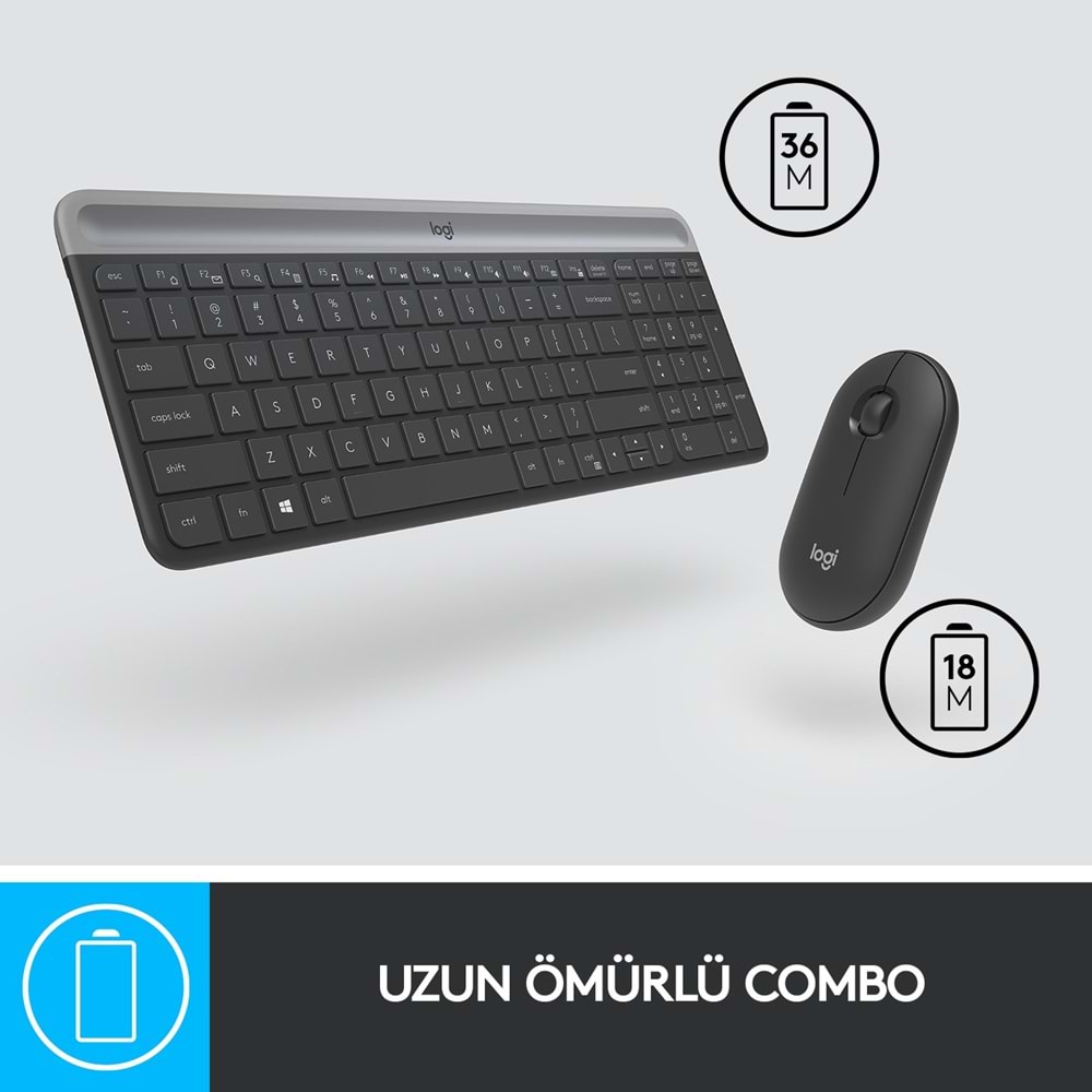 Logitech MK470 Kablosuz İnce Türkçe Klavye Mouse Seti - Gri-Siyah