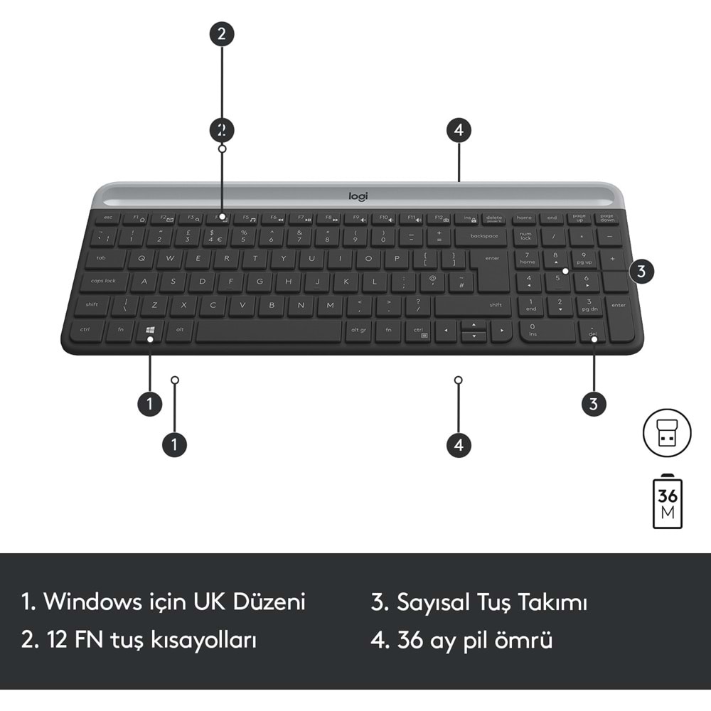 Logitech MK470 Kablosuz İnce Türkçe Klavye Mouse Seti - Gri-Siyah