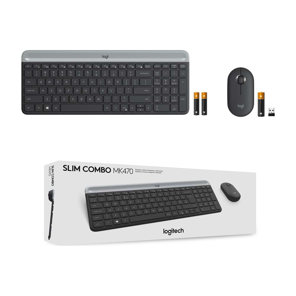 Logitech MK470 Kablosuz İnce Türkçe Klavye Mouse Seti - Gri-Siyah