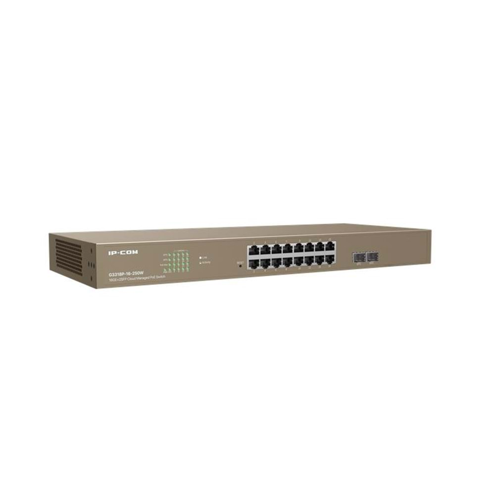 IP-COM G3318P-16-250W 16 PORT GIGABIT + 2X1GB SFP UPLINK CLOUD YÖNETİLEBİLİR RACKMOUNT 250W POE SWITCH 