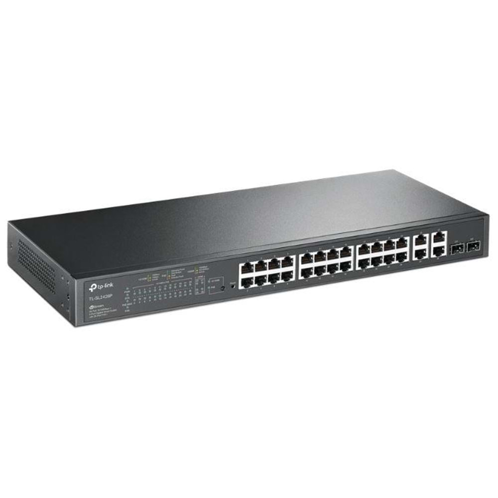 TP-LINK OMADA TL-SL2428P 24 PORT 10/100+2X1GB RJ45/SFP UPLINK COMBO 250W POE YÖNETİLEBİLİR RACKMOUNT SWITCH 