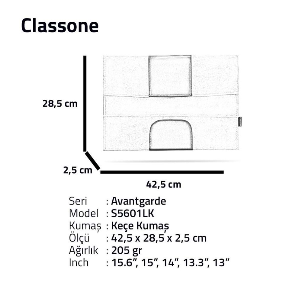 Classone S5601LK Avantgarde 15.6¨,Notebook, Keçe Kılıf-Lacivert/Kahverengi