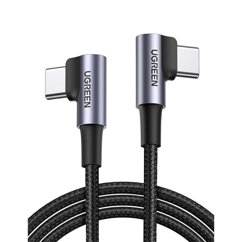 UGREEN USB-C 60W 3A QC PD ÇİFT TARAFI 90 DERECE ÖRGÜLÜ HIZLI ŞARJ KALOSU 1 MT SİYAH 70529 