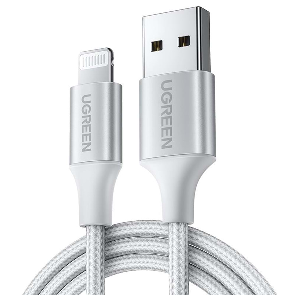 UGREEN LIGHTNING TO USB-A ÖRGÜLÜ MFİ SERTİFİKALI İPHONE HIZLI ŞARJ KABLOSU 2 METRE GÜMÜŞ 60163 