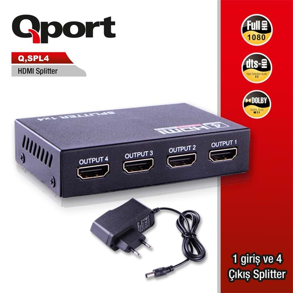 QPORT Q-SPL4 FULL HD 1 GİRİŞ 4ÇIKIŞLI HDMI SPLITTER (SİNYAL ÇOĞALTICI) 