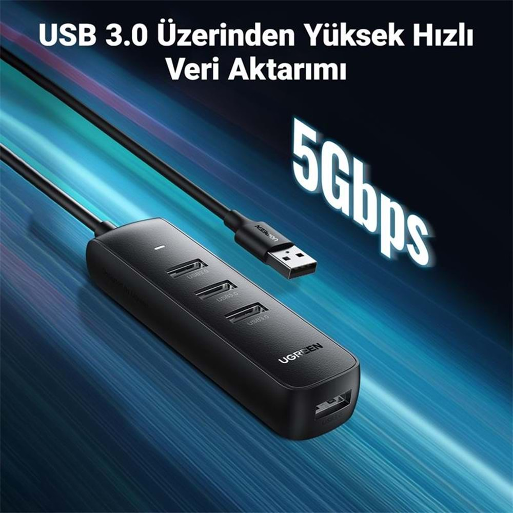 UGREEN USB 3.0 4-PORT HUB 0.25MT SİYAH 10915 