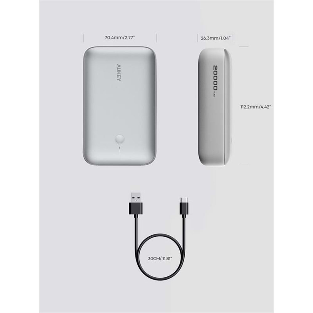 AUKEY PB-Y57-WH 22.5W 20000 MAH PD QC3.0 TYPE-C USB-A POWERBANK 