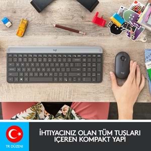 Logitech MK470 Kablosuz İnce Türkçe Klavye Mouse Seti - Gri-Siyah