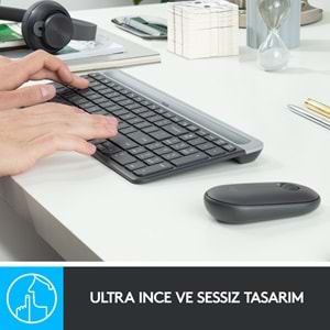 Logitech MK470 Kablosuz İnce Türkçe Klavye Mouse Seti - Gri-Siyah