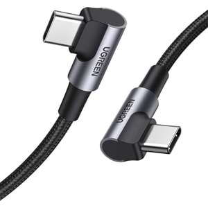 UGREEN USB-C 60W 3A QC PD ÇİFT TARAFI 90 DERECE ÖRGÜLÜ HIZLI ŞARJ KALOSU 2 MT SİYAH 70531 