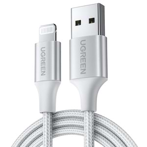 UGREEN LIGHTNING TO USB-A ÖRGÜLÜ MFİ SERTİFİKALI İPHONE HIZLI ŞARJ KABLOSU 2 METRE GÜMÜŞ 60163 