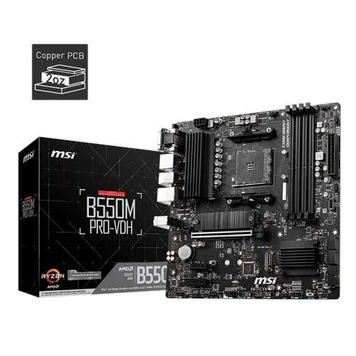 MSI B550M PRO-VDH DDR4 4400MHZ 1XVGA 1XDMI 1XDP 2XM.2 USB 3.2 MATX AM4 (AMD 5000 VE 3000 SERİSİ İŞLEMCİ UYUMLU) 