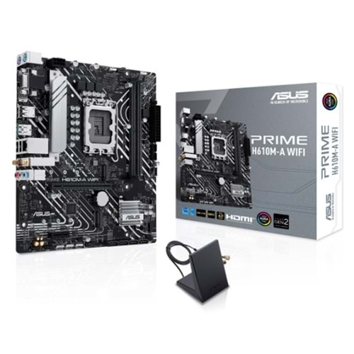 ASUS PRIME H610M-A WIFI DDR5 5600MHZ 1XVGA 1XHDMI 1XDP 2XM.2 USB 3.2 MATX 1700P (12. /13. VE 14. NESİL İŞLEMCİ UYUMLU) 