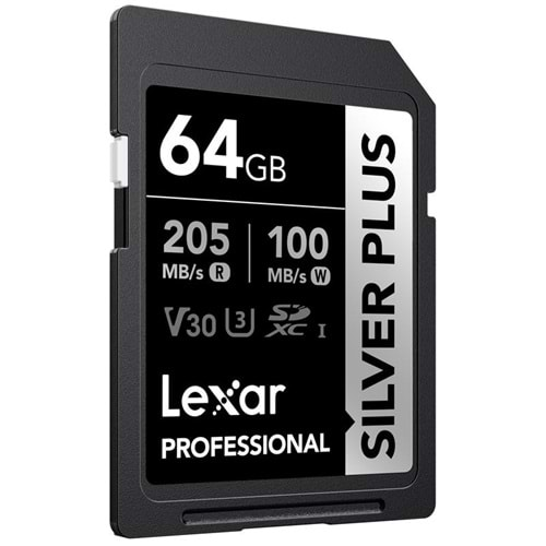 64GB LEXAR LSDSIPL064G-BNNNG PROFESSIONAL SILVER PLUS SDXC UHS-I CARDS UP TO 205MB/S READ 100MB/S WR 