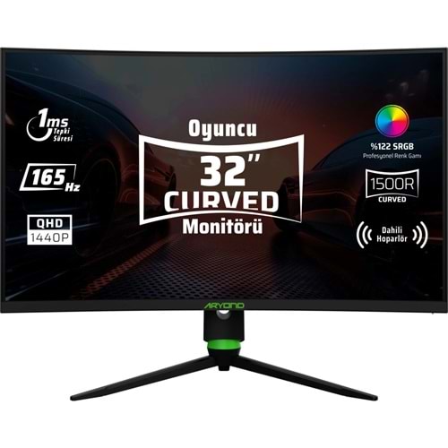 Monster Aryond A32 V1.3 32 Inç Qhd 2560X1440 165 Hz 1 Ms Ince Çerçeve Hoparlörlü Curved Oyuncu Monitörü
