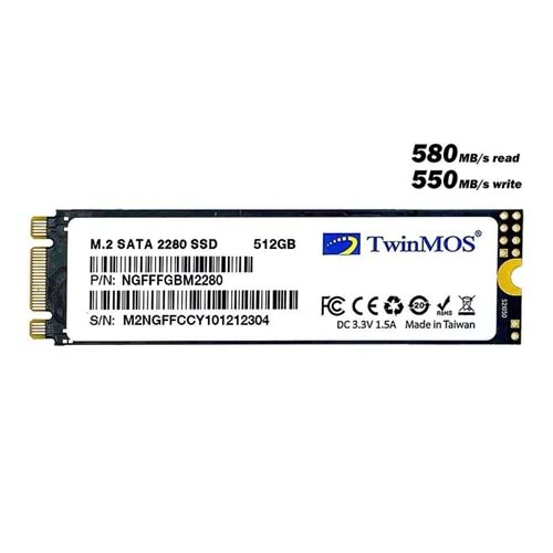 512 GB TWINMOS M.2 2280 SATA3 580/550 NGFFFGBM2280 