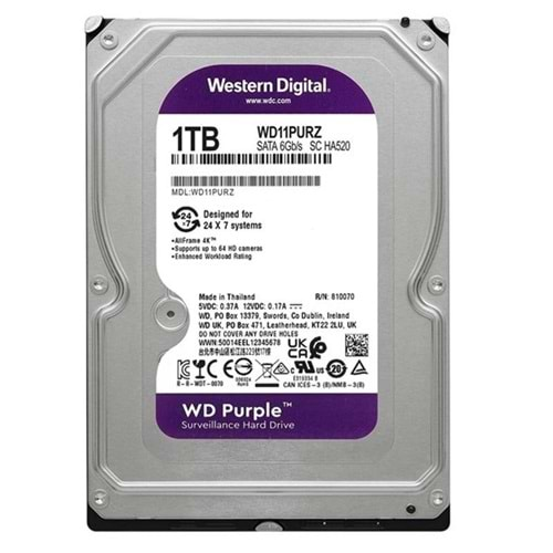 1 TB WD 3.5 PURPLE SATA3 5400RPM 64MB 7/24 GUVENLIK WD11PURZ (3 YIL RESMI DIST GARANTILI) 