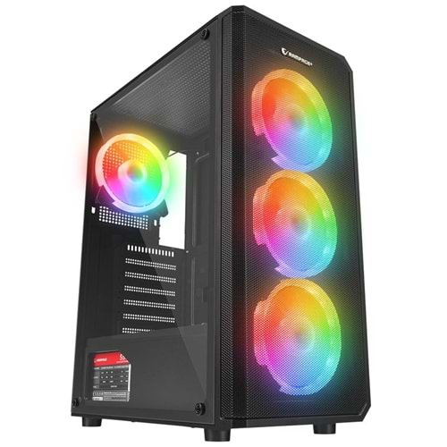 RAMPAGE HELIOS MESH 550W 80+ BRONZE SİYAH TEMPERLİ CAM 4*120MM RAINBOW ATX MIDI TOWER KASA 