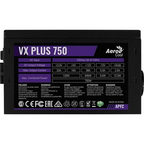 AEROCOOL AE-VXP750 VX PLUS 750W 58A ATX AKTİF PFC POWER SUPPLY 