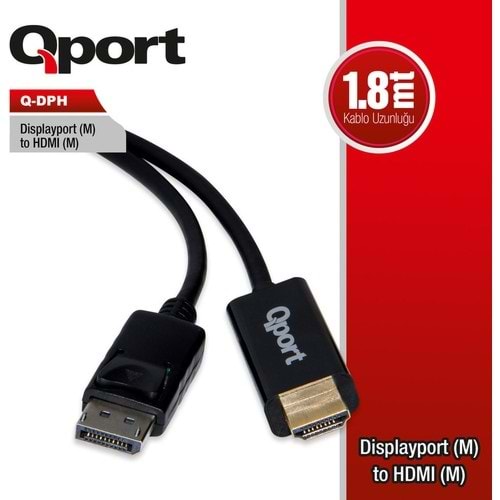Qport Q-Dph Display Port(M) To HDMI(M) 1.8 Mt Kablo
