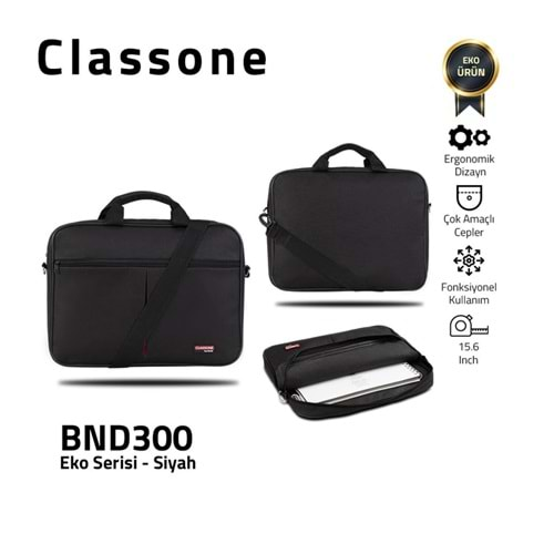 Classone BND300 Eko Serisi 15,6 inç Laptop Notebook Çantası-Siyah