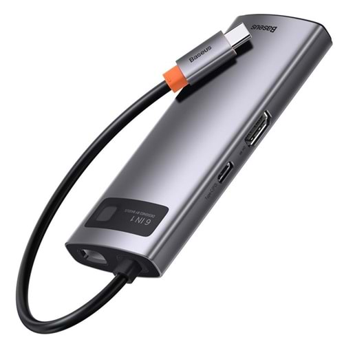BASEUS METAL GLEAM 6IN1 CAHUB-CW0G TYPE-C HUB DOCK STATION ÇIKIŞ:3XUSB3.0/HDMI/TYPE-C/ETH RJ45 GİRİŞ:TYPE-C-