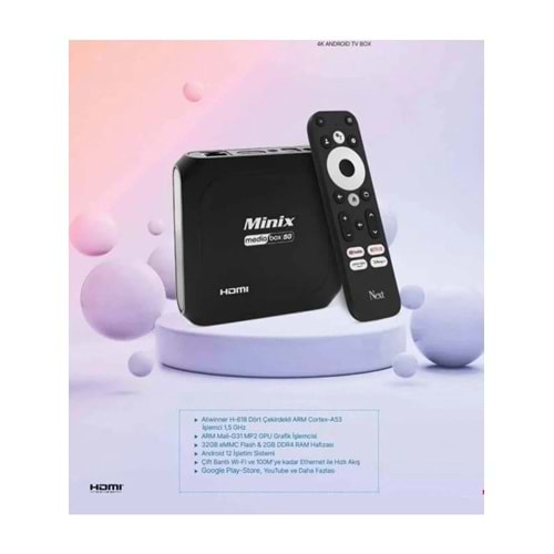NEXT Minix Media Box 5G 4K Android TV Box PRO 2GB RAM, 32GB