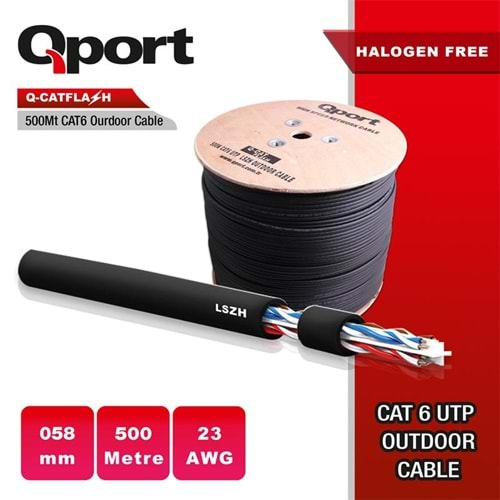 QPORT Q-CATFLASH 500 METRE LSZH CAT6 OUTDOOR 23AWG 0.58MM YANMAZ KABLO (HALOGEN FREE) 