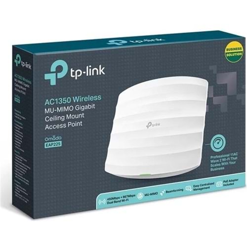 TP-LINK OMADA EAP225 AC1350 DUAL BAND WIFI 1XGBIT RJ45 450MBPS/2.4GHZ TAVAN TİPİ ACCESS POINT (POE ADAPTÖRÜ DAHİL) 