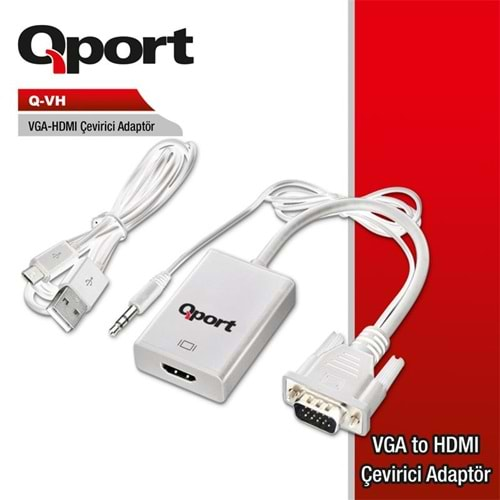 QPORT Q-VH VGA TO HDMI DÖNÜŞTÜRÜCÜ + SES KABLOSU (VGA+HDMI) 