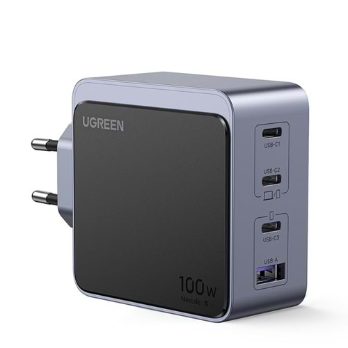 UGREEN NEXODE AIR 100W GAN HIZLI ŞARJ CİHAZI TYPE-C QC PD 3XUSB-C 1XUSB-A GRİ 35043 