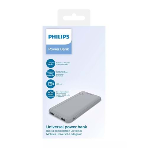 PHILIPS DLP1810CV 10.000 MAH POWERBANK 2XUSB-A 2.1A USB-C ÇIKIŞ GÜMÜŞ 