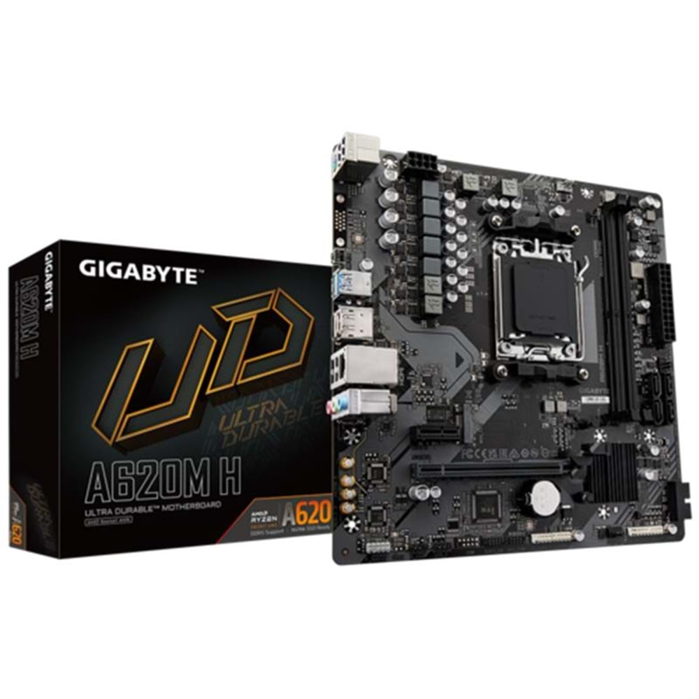 GIGABYTE A620M-H DDR5 6400MHZ 1XHDMI 1XDP 1XM.2 USB3.2 AM5 MATX (AMD 7000,8000 VE 9000 SERİ İŞLEMCİ UYUMLU) 