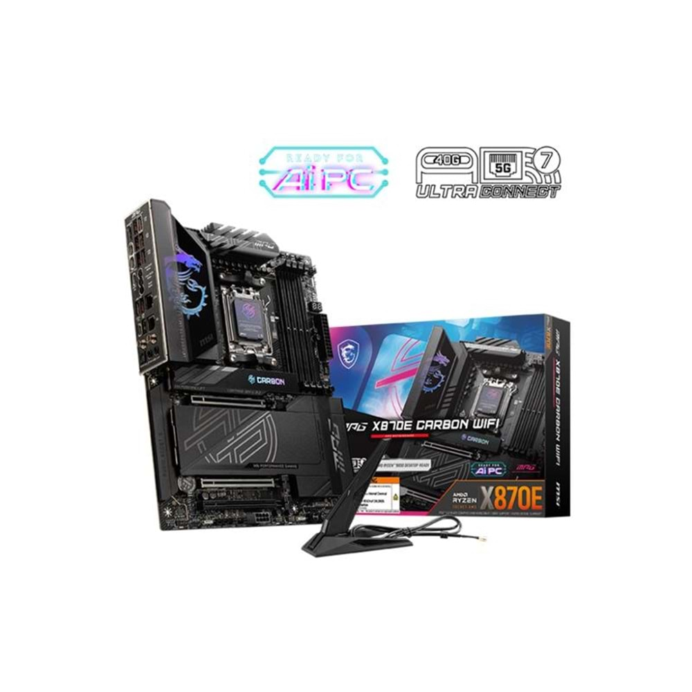 MSI MPG X870E CARBON WIFI DDR5 8400MT/S 1XHDMI 2XUSB4 4XM.2 ATX AM5 (AMD AM5 9000/ 8000/ 7000 SERİ İŞLEMCİ UYUMLU) 