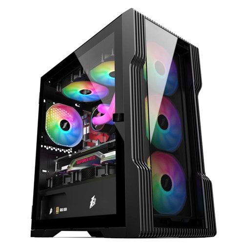 1ST PLAYER TRILOBITE T3-G SİYAH 600W 80+ RAINBOW 4X12CM FAN TEMPERLİ CAM USB 3.0 M-ATX KASA 